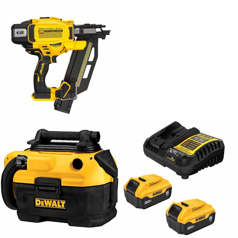 DeWalt DCN920B Framing Nailer Kit W/ DCV581H Wet-Dry Vacuum and FREE DCB205 Battery Kit