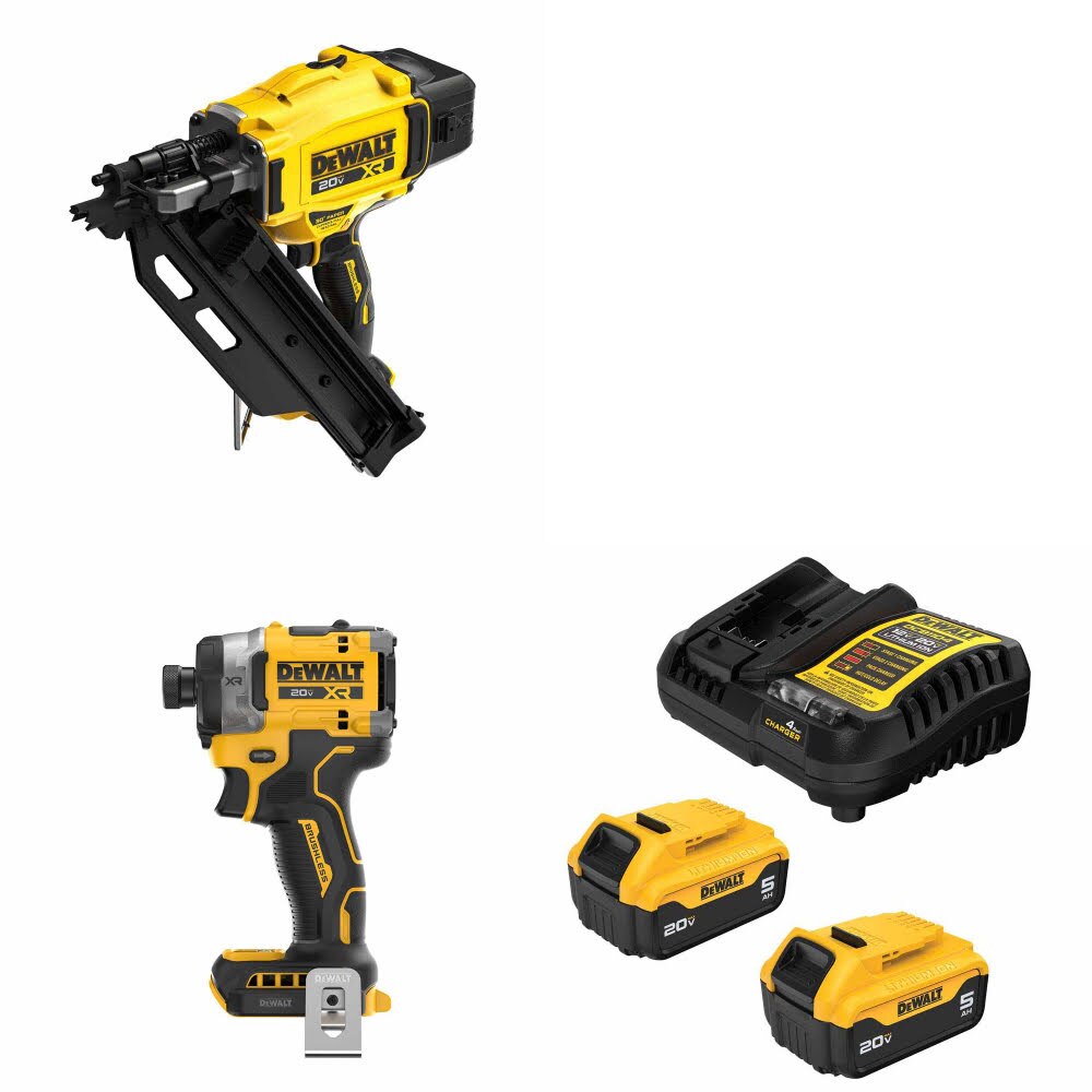 DeWalt DCN930B 20V MAX Framing Nailer Kit W/ DCF860B Impact Driver and FREE DCB205-2C Battery Kit