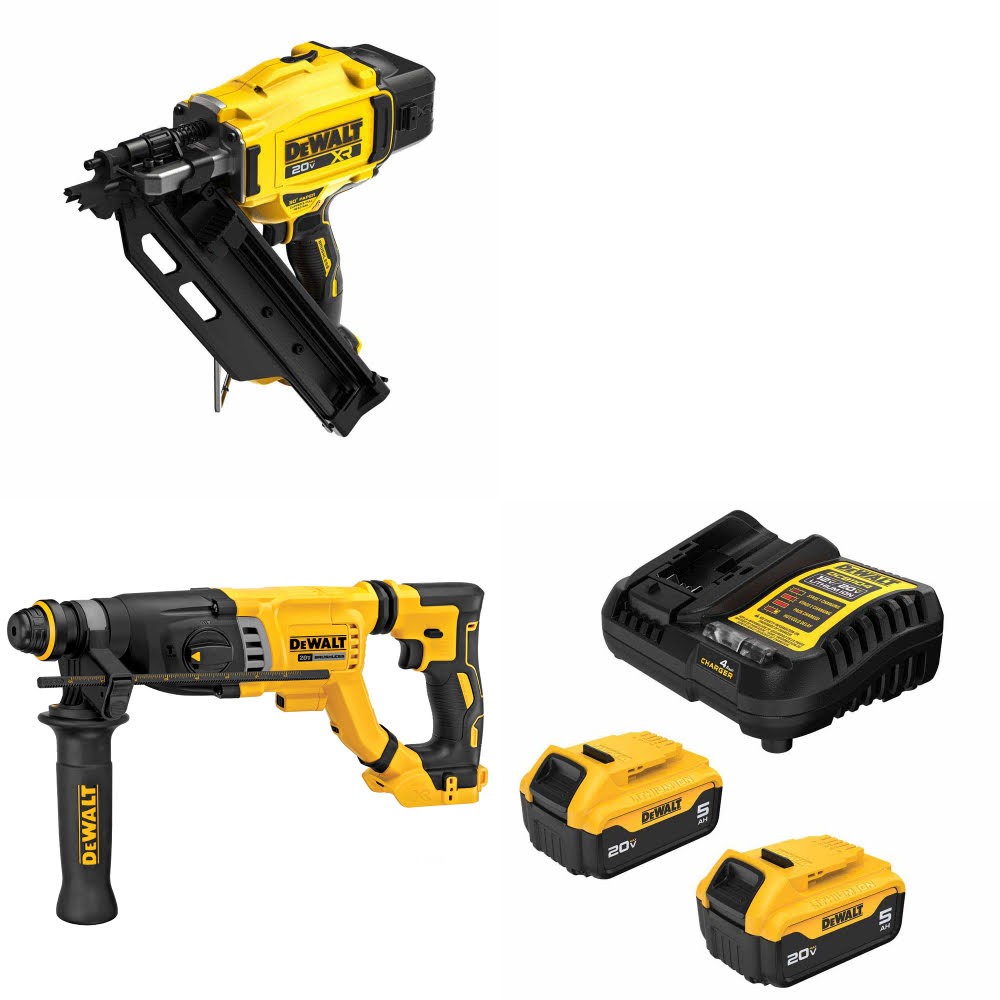 DeWalt DCN930B Framing Nailer Kit W/ DCH263B Rotary Hammer and FREE DCB205-2C Battery Kit
