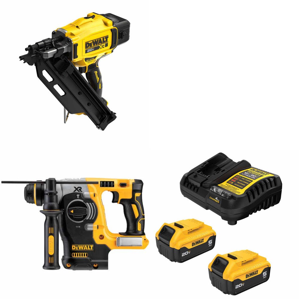 DeWalt DCN930B Framing Nailer Kit W/ DCH273B Rotary Hammer and FREE DCB205-2C Battery Kit