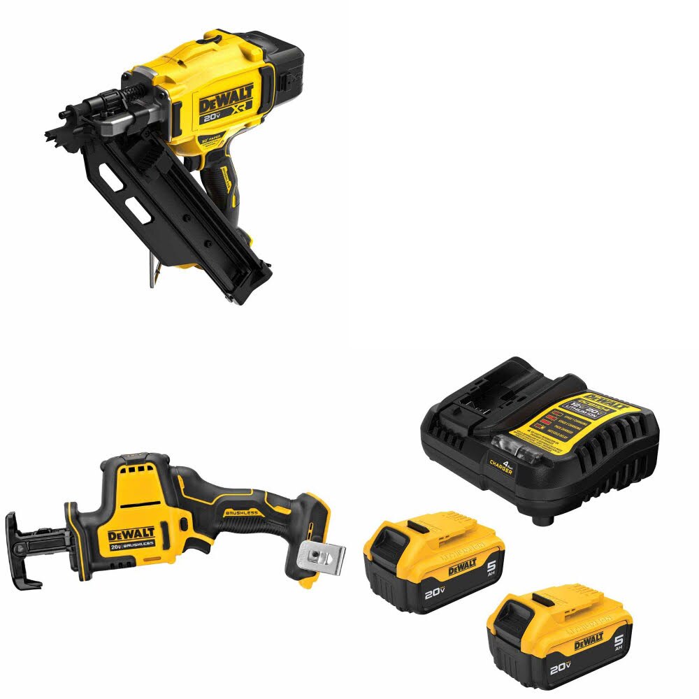 DeWalt DCN930B Framing Nailer Kit W/ DCS369B Reciprocating Saw and FREE DCB205-2C Battery Kit