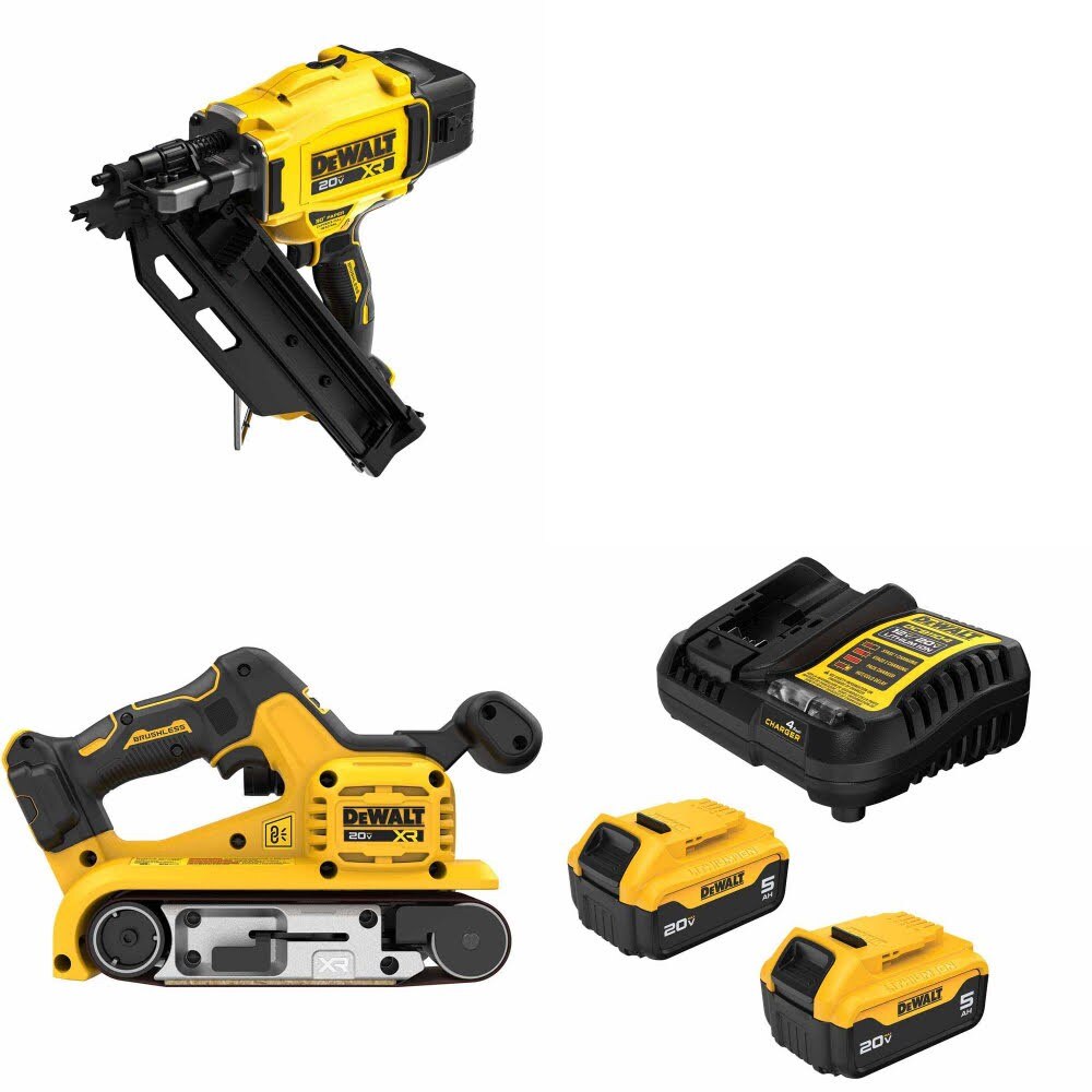 DeWalt DCN930B Framing Nailer Kit W/ DCW220B Belt Sander and FREE DCB205 Battery Kit