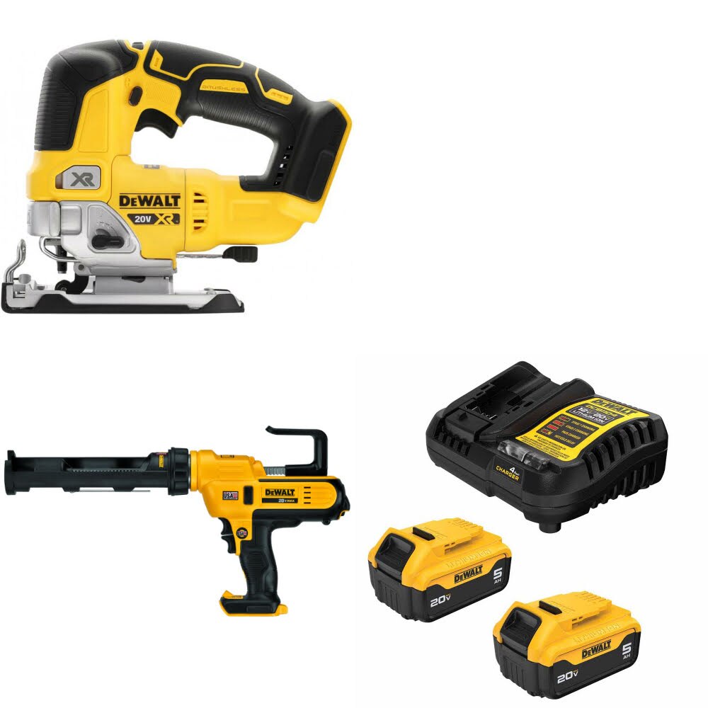 DeWalt DCS334B 20V MAX Jig Saw Kit W/ DCE560B Caulking Gun and FREE DCB205-2C Battery Kit
