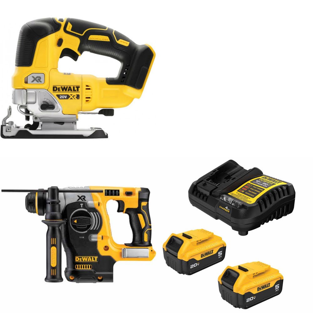 DeWalt DCS334B 20V MAX Jig Saw Kit W/ DCH273B Rotary Hammer and FREE DCB205 Battery Kit
