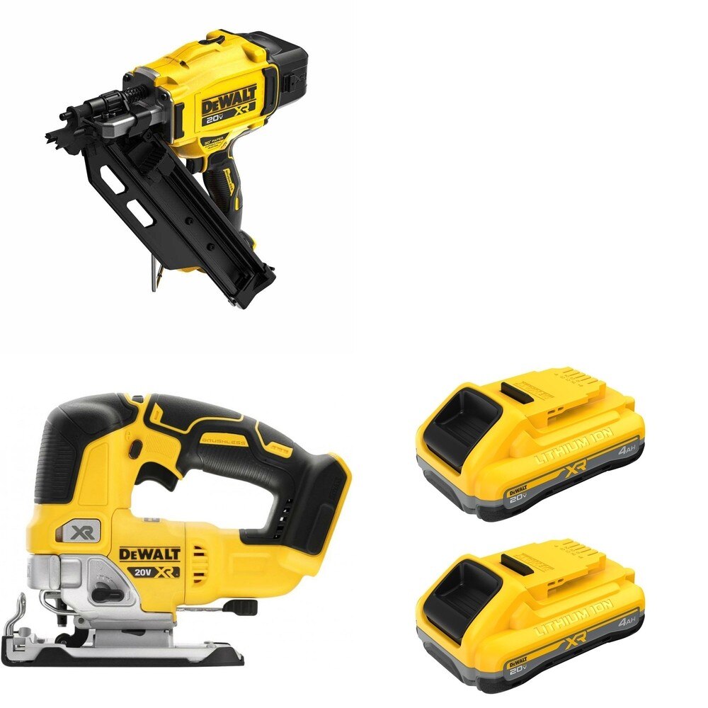 DeWalt DCN930B 30-Degree Framing Nailer W/ DCB2104-2 POWERPACK 4Ah 2-Pack and DCS334B Jig Saw