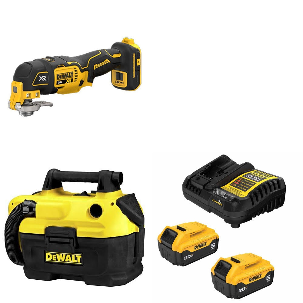 DeWalt DCS356B 20V MAX Multi-Tool Kit W/ DCV580H Wet Dry Vacuum and FREE DCB205-2C Battery Kit