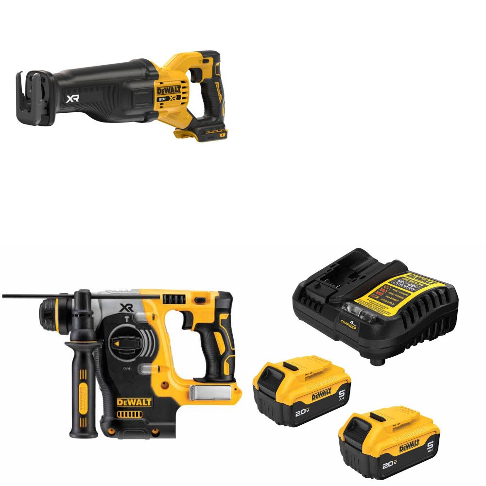 DeWalt DCS384B Reciprocating Saw Kit W/ DCH273B Rotary Hammer and FREE DCB205 Battery Kit