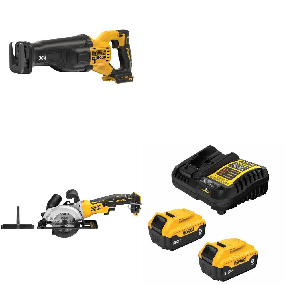 DeWalt DCS384B 20V Max Reciprocating Saw Kit W/ DCS571B Circular Saw and FREE DCB205-2C Battery Kit