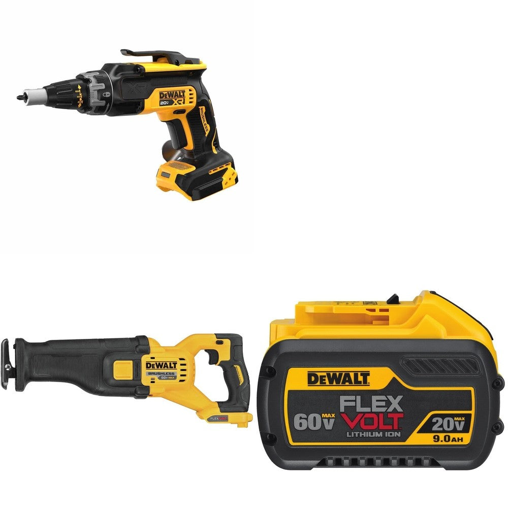 DeWalt DCS389B 60V MAX Reciprocating Saw W/ DCB609 9.0Ah Battery and DCF630B Drywall Screwgun