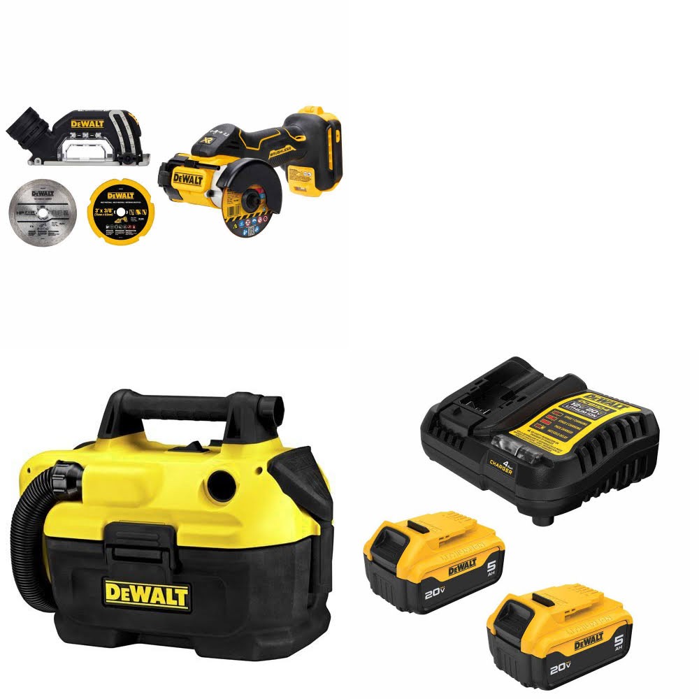 DeWalt DCS438B 20V MAX Cut-Off Tool Kit W/ DCV580H Wet Dry Vacuum and FREE DCB205-2C Battery Kit