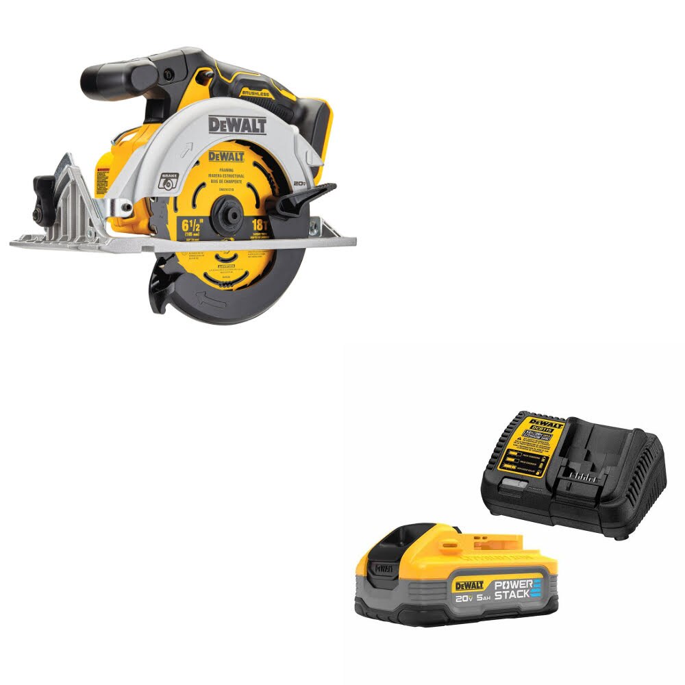 DeWalt DCS565B 20V MAX Circ Saw - 6-1/2", Bare W/ DCBP520C 20V Max Starter Kit