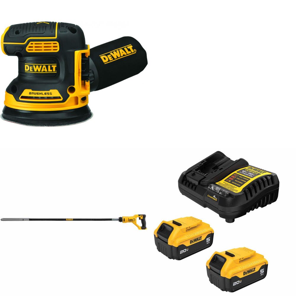 DeWalt DCW210B 20V MAX XR Sander Kit W/ DCE531B Concrete Vibrator and FREE DCB205-2C Battery Kit