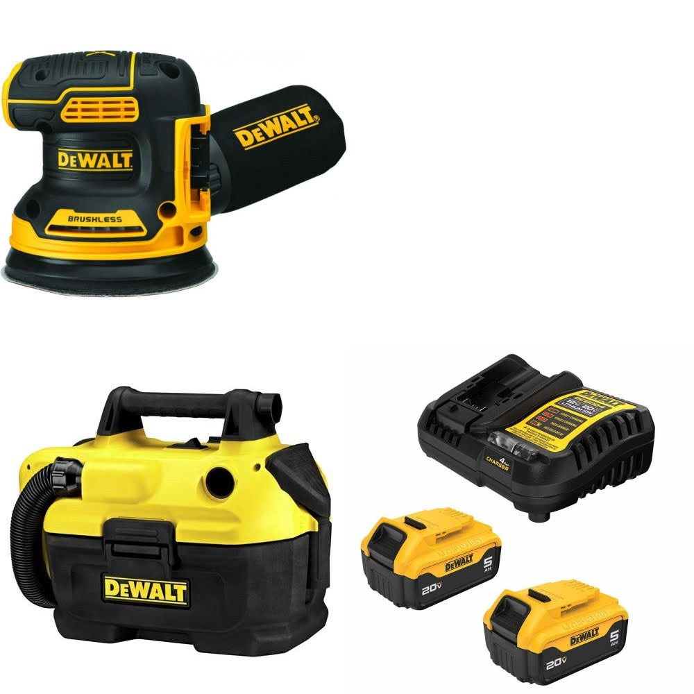 DeWalt DCW210B 20V MAX XR Sander Kit W/ DCV580H Wet Dry Vacuum and FREE DCB205-2C Battery Kit