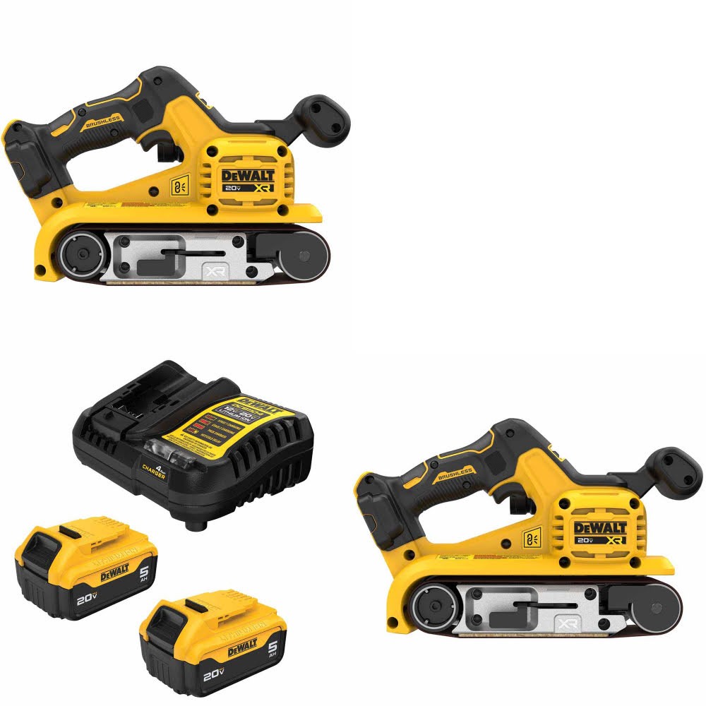 DeWalt DCW220B 20V Max XR Belt Sander, 2 Pack Kit W/ FREE DCB205-2C 20V MAX 5Ah Battery Kit
