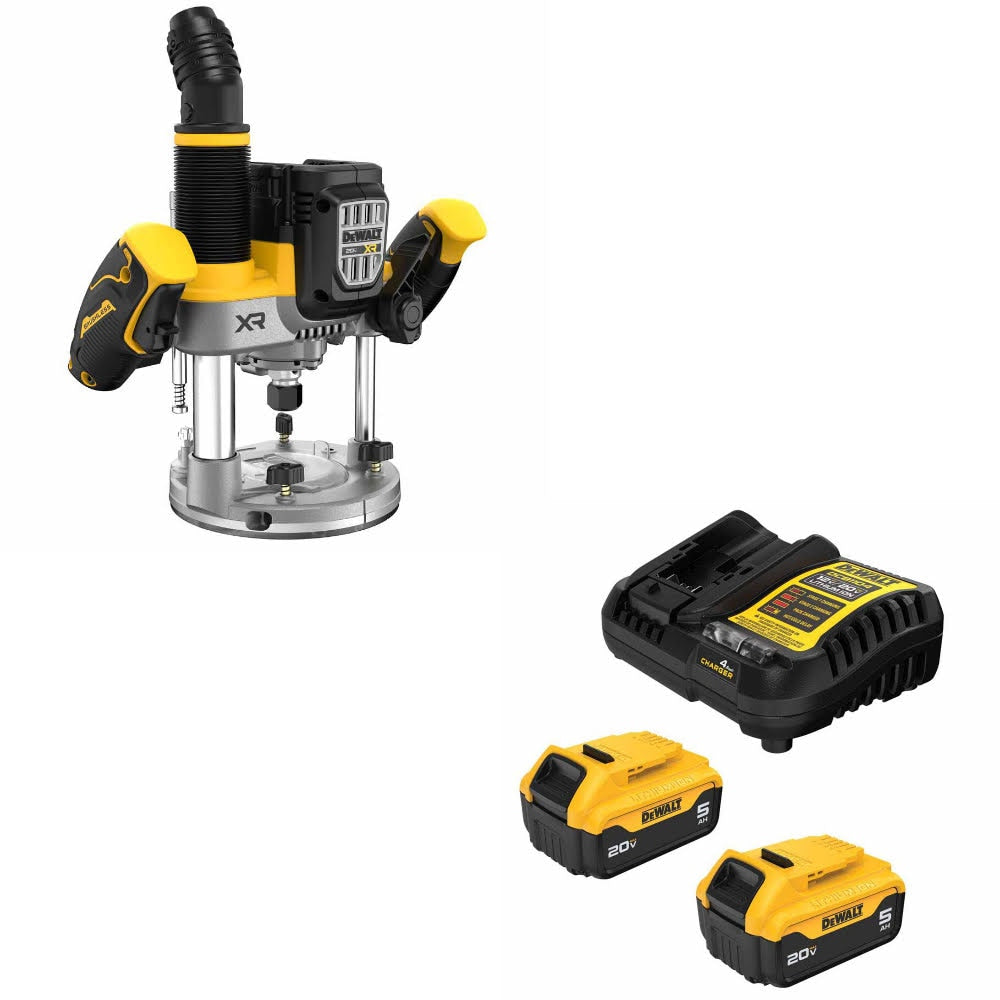 DeWalt DCW620B 20V MAX XR 2-1/4HP Router W/ DCB205-2C 20V MAX 5Ah Battery Kit