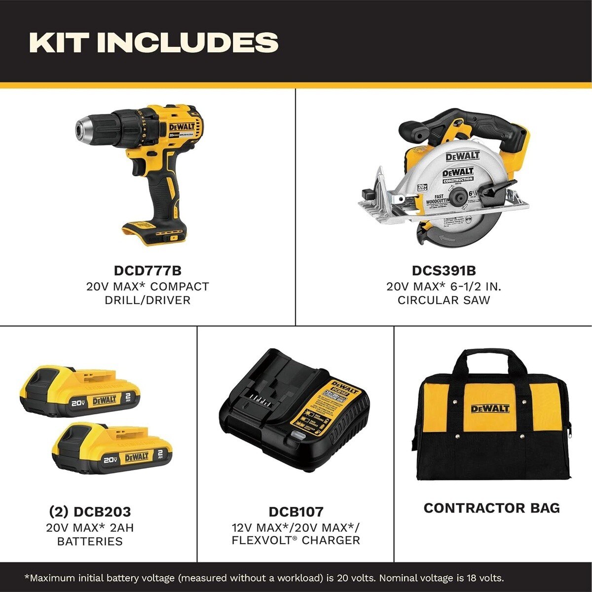 DEWALT DCK252D2 20V MAX Drill Driver and Circular Saw Combo Kit with 2Ah Batteries (2 Tool Kit) - 2