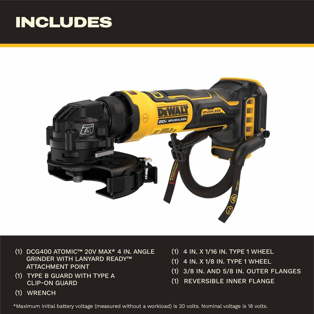 DeWalt DCG400BLR ATOMIC 20V MAX* 4 in. Angle Grinder with Lanyard Ready Attachment Point (Tool Only) - 3