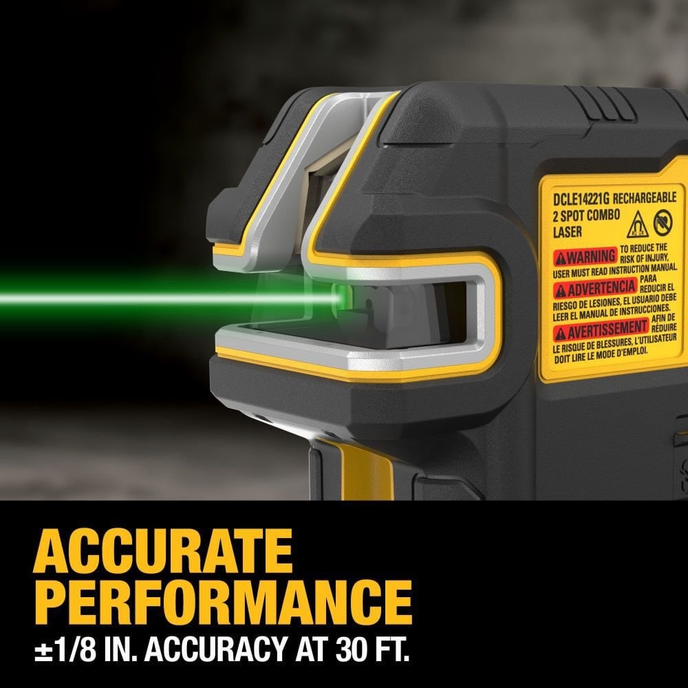 DeWalt DCLE14221G USB Rechargeable Green 2 Spot and Cross Line Laser Kit - 4