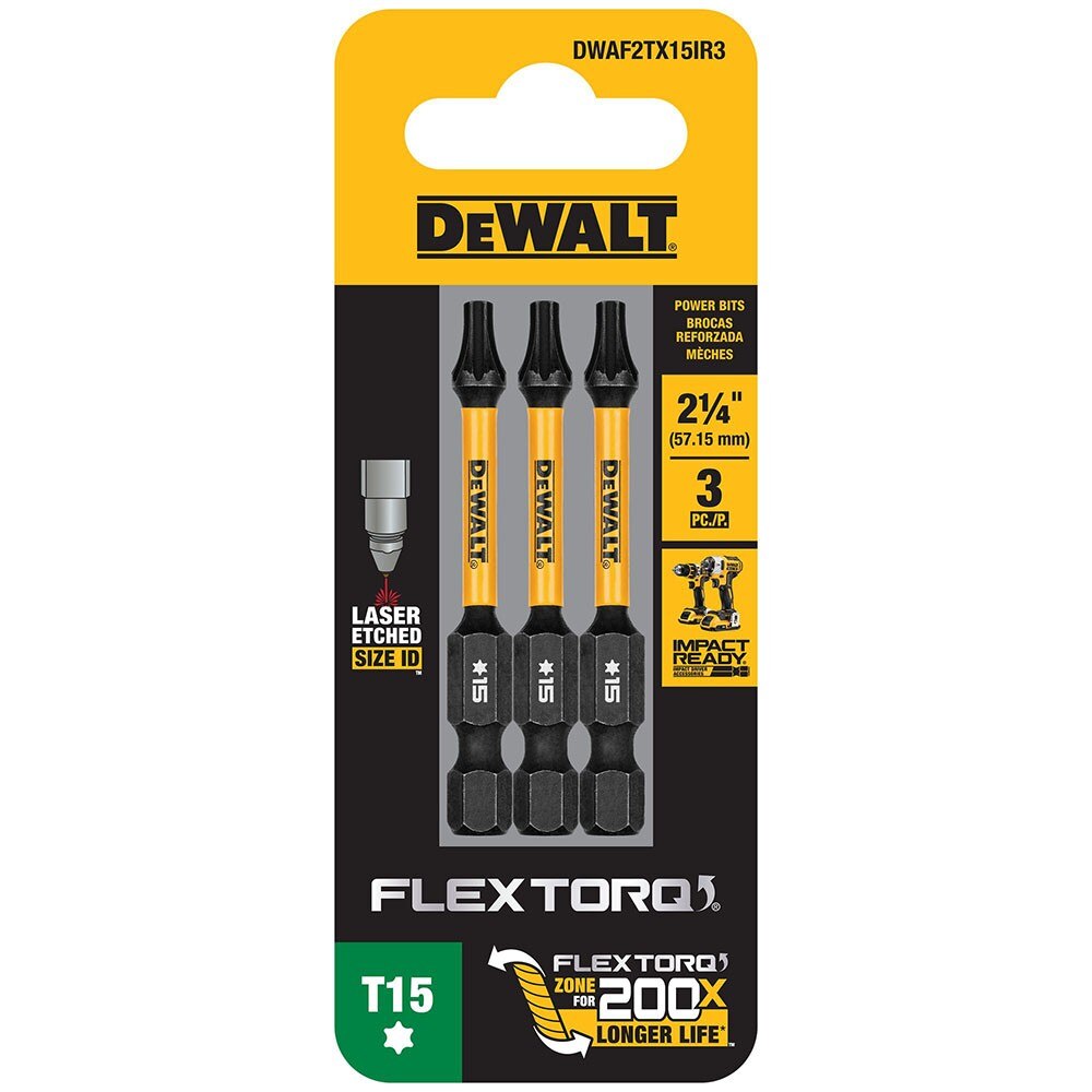 DeWalt DWAF2TX15IR3 T15 FLEXTORQ 1/4 x 2.25in Impact Driver Bits, 3-Pack - 2