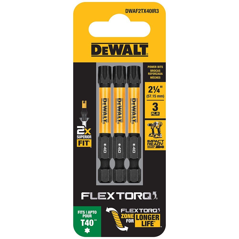 DeWalt DWAF2TX40IR3 T40 FLEXTORQ 1/4 x 2.25in Impact Driver Bits, 3-Pack - 2