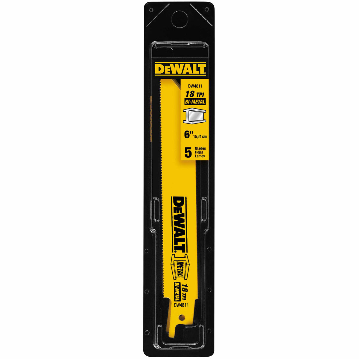 DeWalt DW4813 6" 24 TPI Straight Back Bi-Metal Reciprocating Saw Blade, Metal Cutting(5 pack) - 6