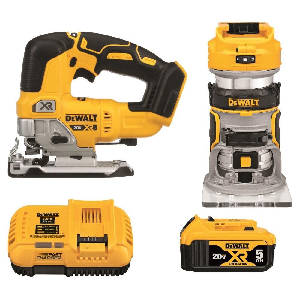 DeWalt DCK201P1 20V Max XR Brushless Cordless 2-Tool Woodworking Kit (Router and Jig Saw)