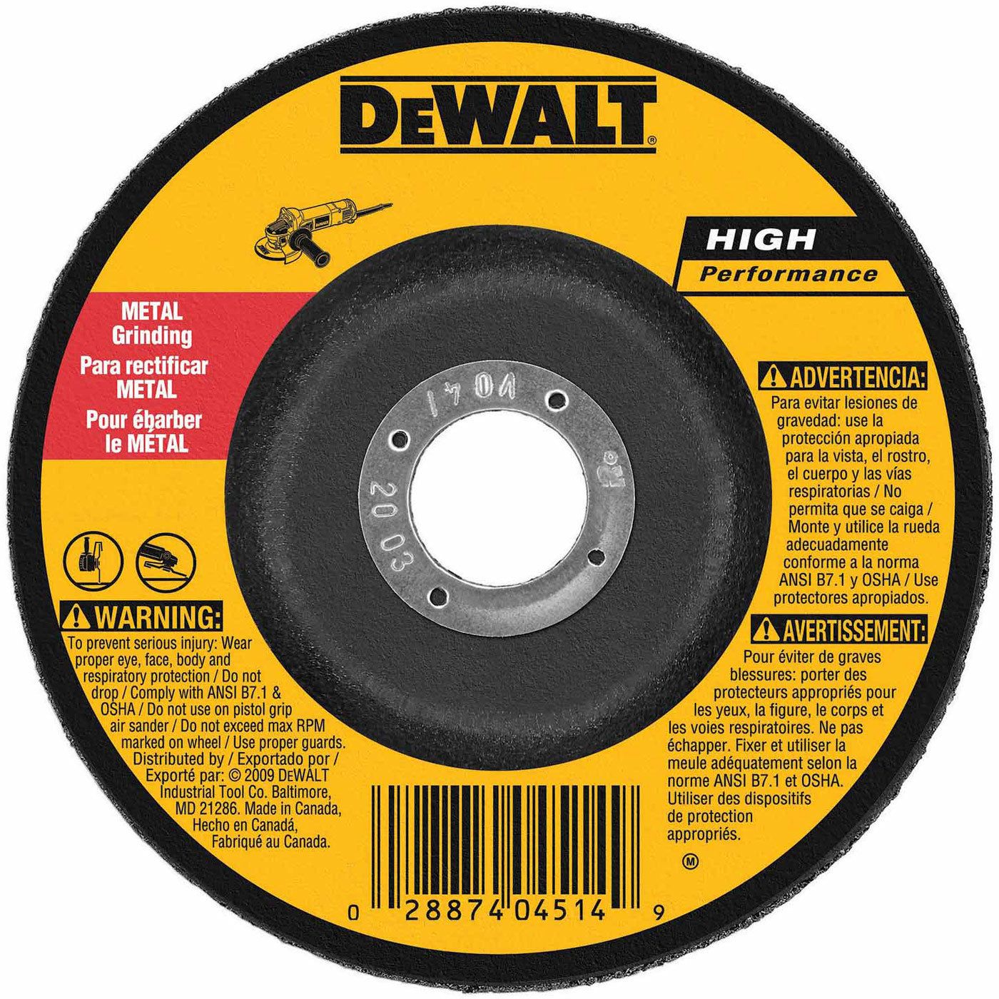 DeWalt DW4619 5" x 1/4" x 7/8" General Purpose Metal Grinding Wheel