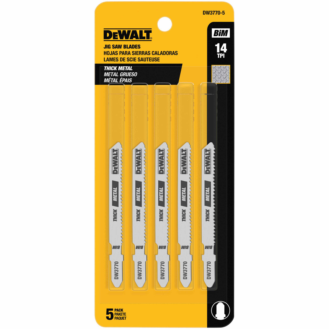 DeWalt DW3770-5 3" 14 TPI T-Shank Cobalt Steel Jig Saw Blade, 5 Pack