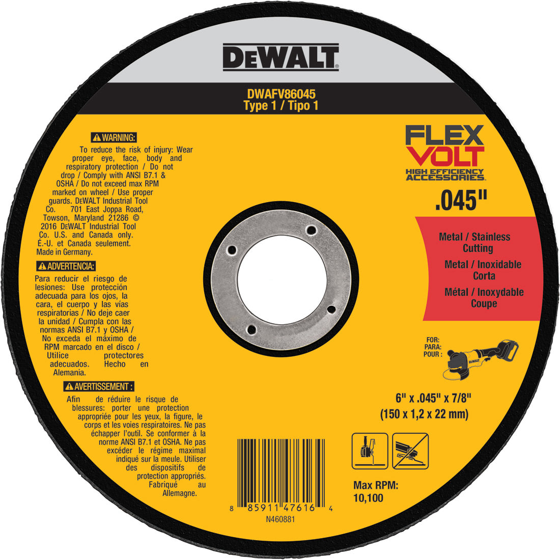 DeWalt DWAFV86045 6" x .045" x 7/8" Type 1 Metal Cutting Wheel