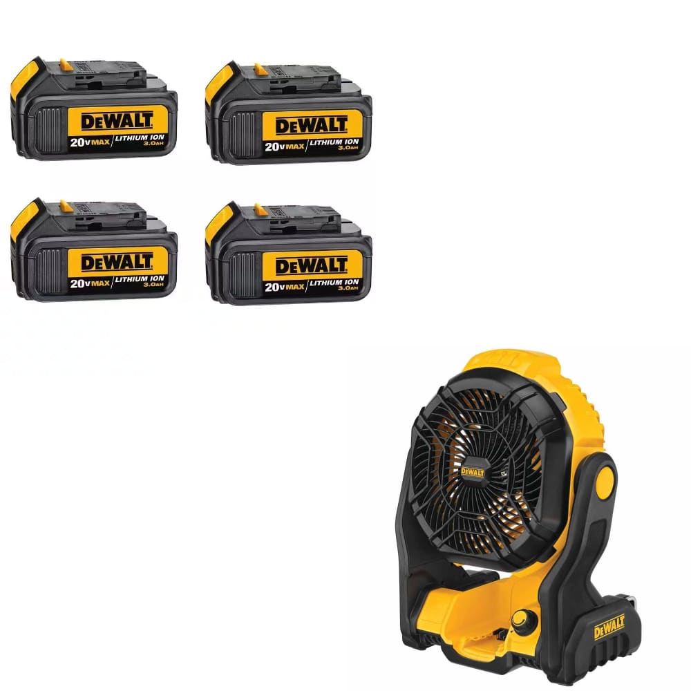 DeWalt DCB200-4 20V MAX Premium Battery, 4-Pack W/ DCE512B 20V MAX Fan, Bare