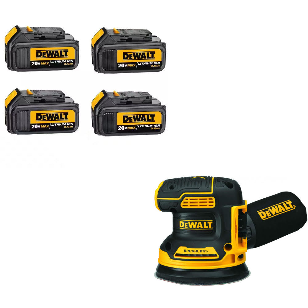 DeWalt DCB200-4 20V MAX Battery Pack 3.0 Ah (4-Pack) W/ DCW210B 20V MAX Sander