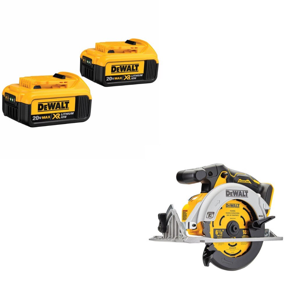 DeWalt DCB204-2 20V MAX Battery, 2 Pack Kit W/ FREE DCS565B 6-1/2" Saw