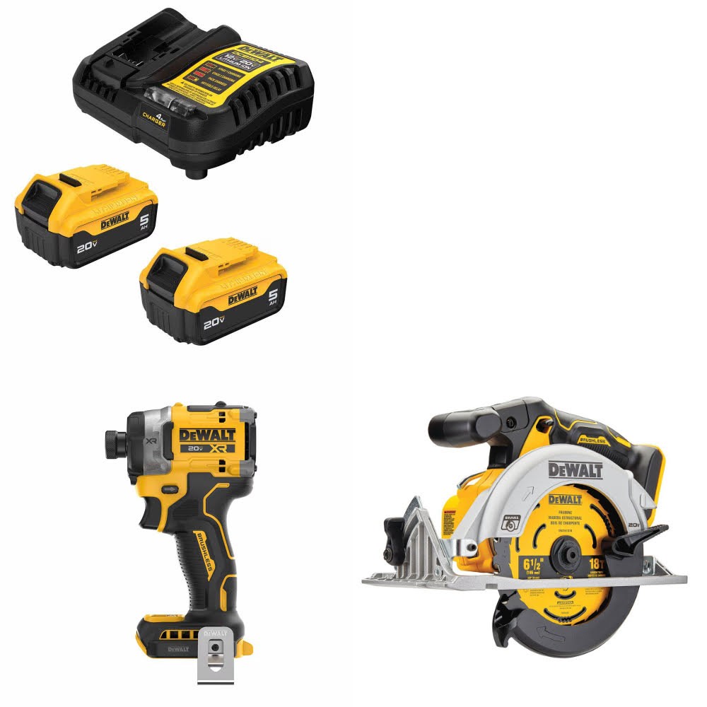DeWalt DCB205-2C Battery Kit W/ FREE DCF860B Impact Driver and FREE DCS565B Circular Saw