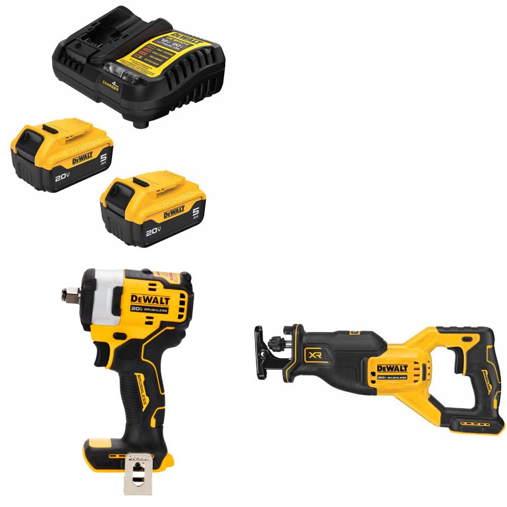 DeWalt DCB205-2C Battery Kit W/ FREE DCF911B Impact Wrench and DCS382B Saw