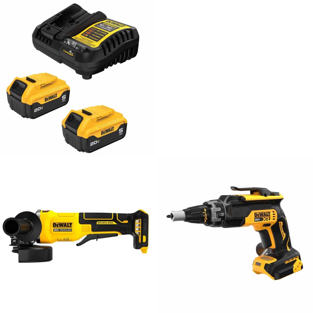 DeWalt DCB205-2C Battery Kit W/ FREE DCG408B Grinder and FREE DCF630B Screwgun
