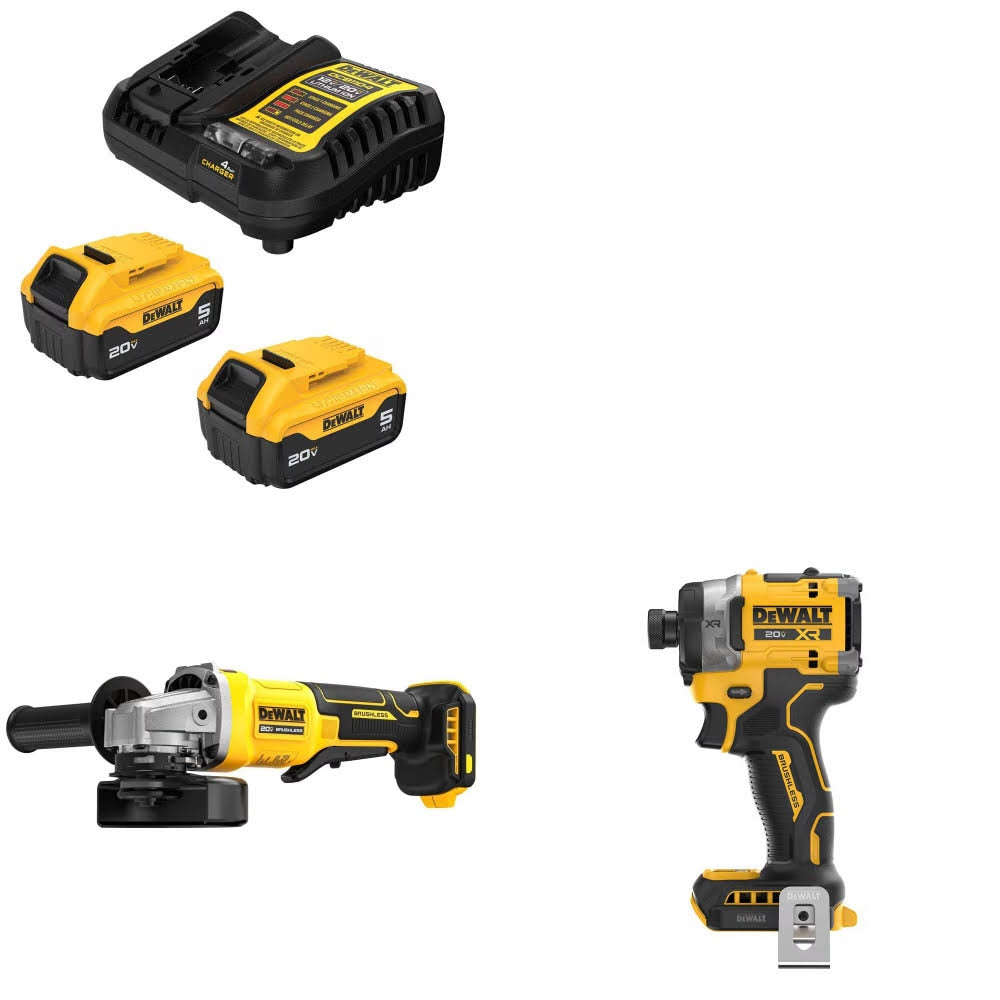 DeWalt DCB205-2C Battery Kit W/ FREE DCG408B Grinder and FREE DCF860B Impact Driver