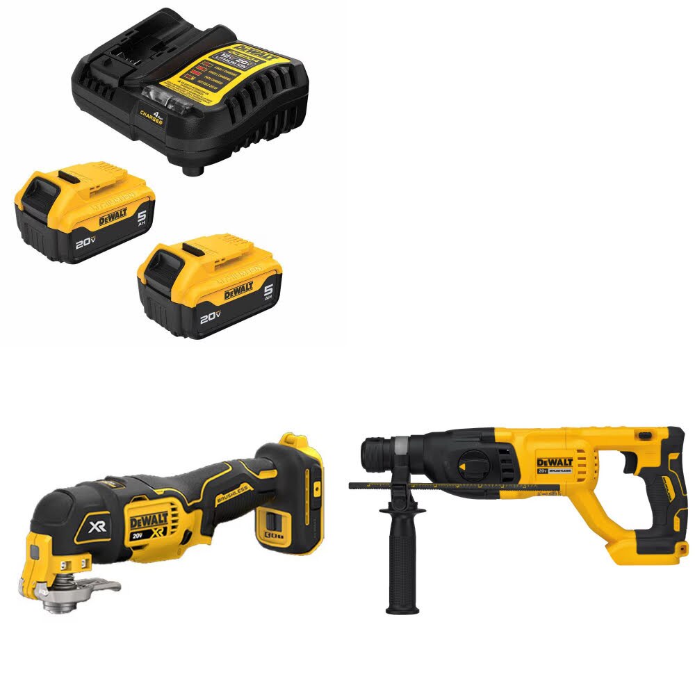 DeWalt DCB205-2C Battery Kit W/ FREE DCS356B Multi-Tool and DCH133B Hammer