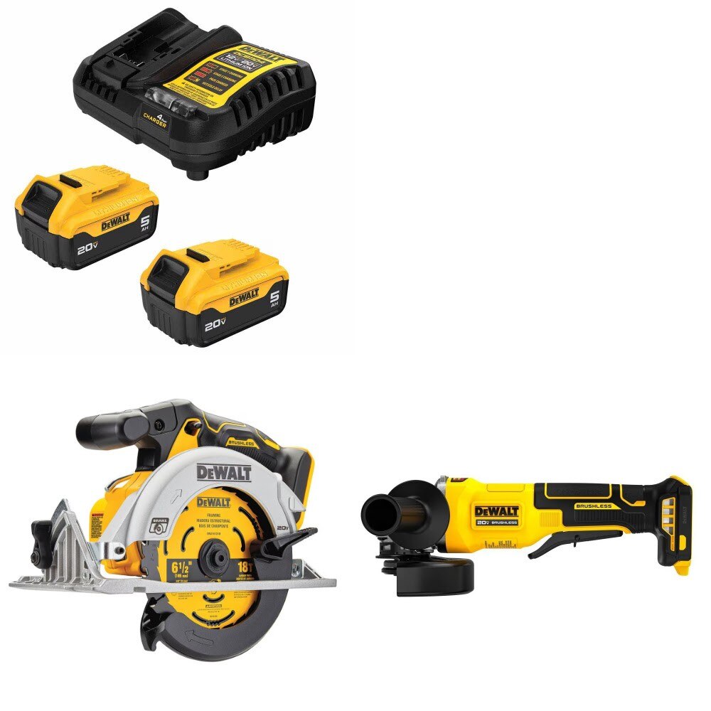 DeWalt DCB205-2C 5Ah Battery Kit W/ FREE DCS565B 6-1/2" Saw and FREE DCG408B Grinder