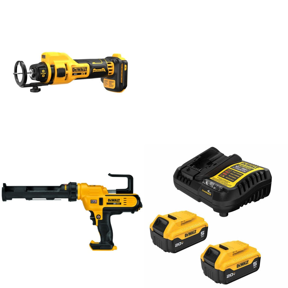 DeWalt DCE555B Drywall Cut-Out Tool Kit W/ DCE560B Caulking Gun and FREE DCB205-2C Battery Kit
