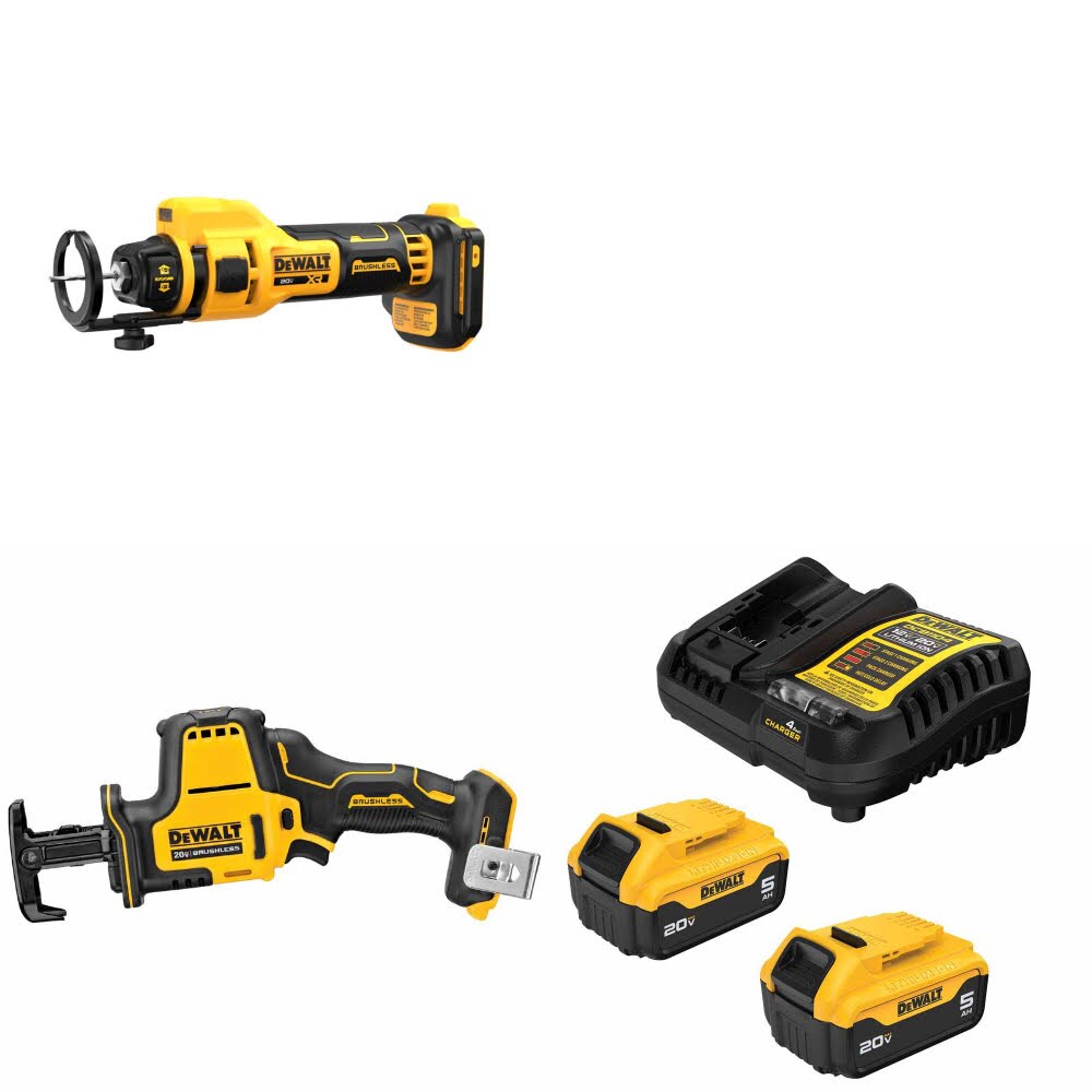 DeWalt DCE555B Drywall Cut-Out Tool Kit W/ DCS369B Reciprocating Saw and FREE DCB205-2C Battery Kit