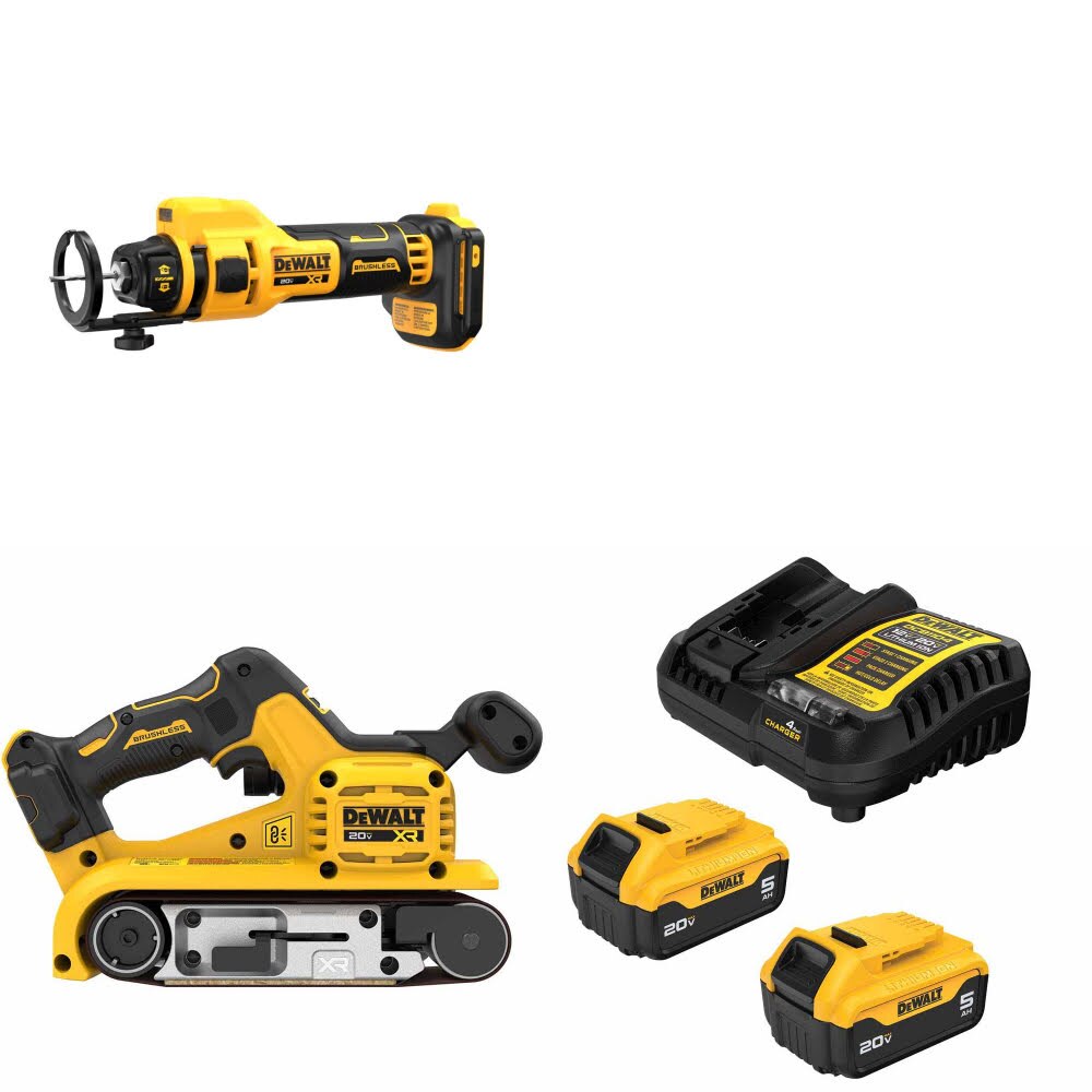 DeWalt DCE555B Drywall Cut-Out Tool Kit W/ DCW220B Belt Sander and FREE DCB205-2C Battery Kit