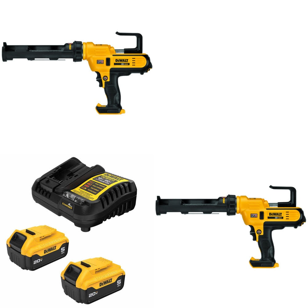 DeWalt DCE560B 20V Adhesive Caulking Gun, 2 Pack Kit W/ FREE DCB205-2C 20V MAX 5Ah Battery Kit