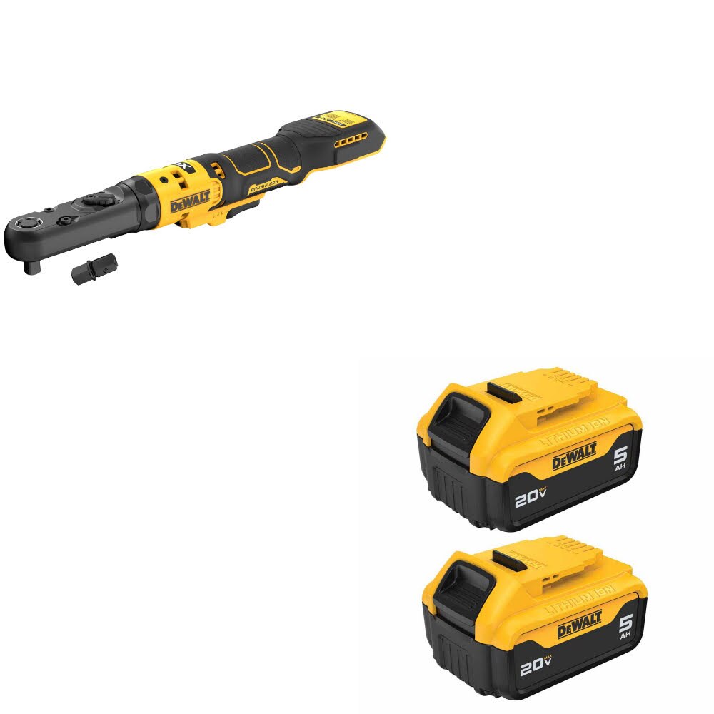 DeWalt DCF510B 20V XR BL RATCHET, Bare W/ DCB205-2 20V MAX 5Ah Battery, 2-Pack
