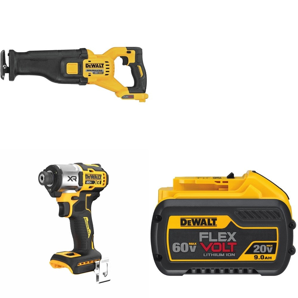 DeWalt DCS389B 60V Recip Saw W/ DCB609 FLEXVOLT 9.0Ah Battery and DCF845B 3-Speed Impact Driver