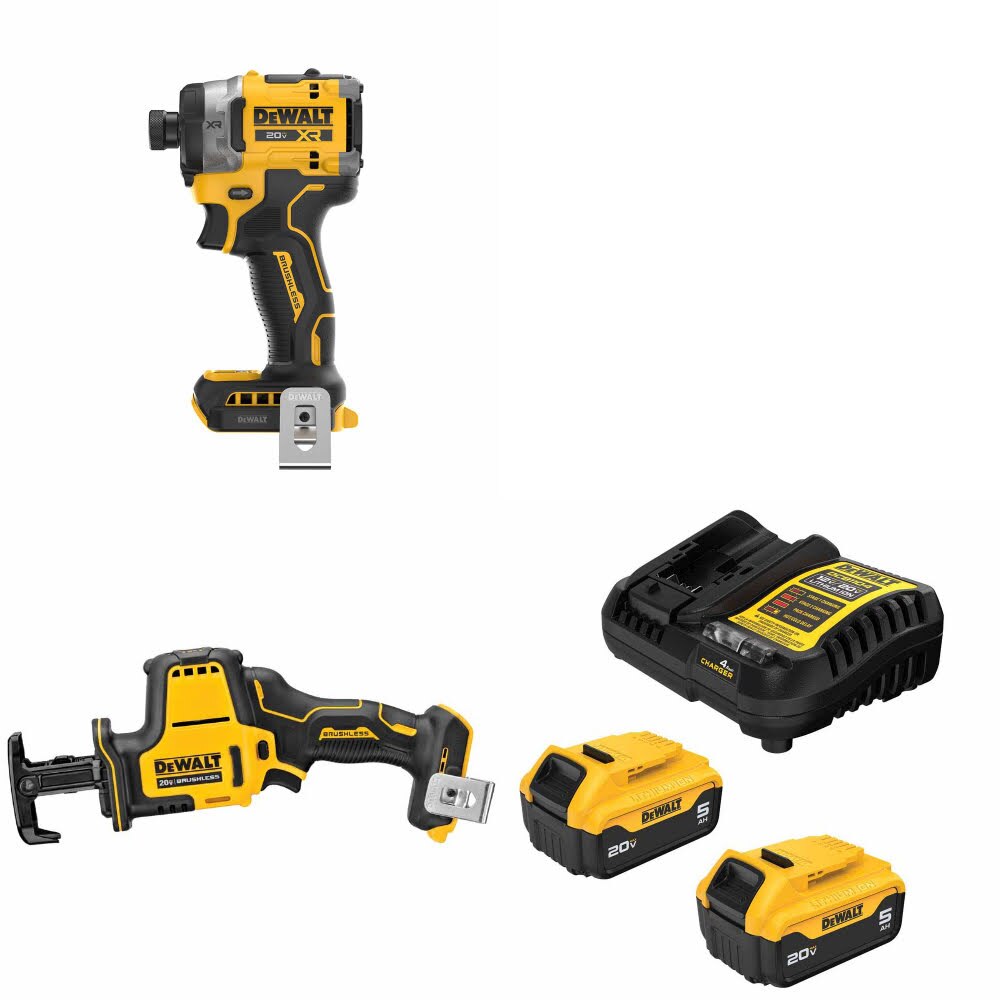 DeWalt DCF860B 20V Max Impact Driver Kit W/ DCS369B Reciprocating Saw and FREE DCB205 5Ah Battery Kit