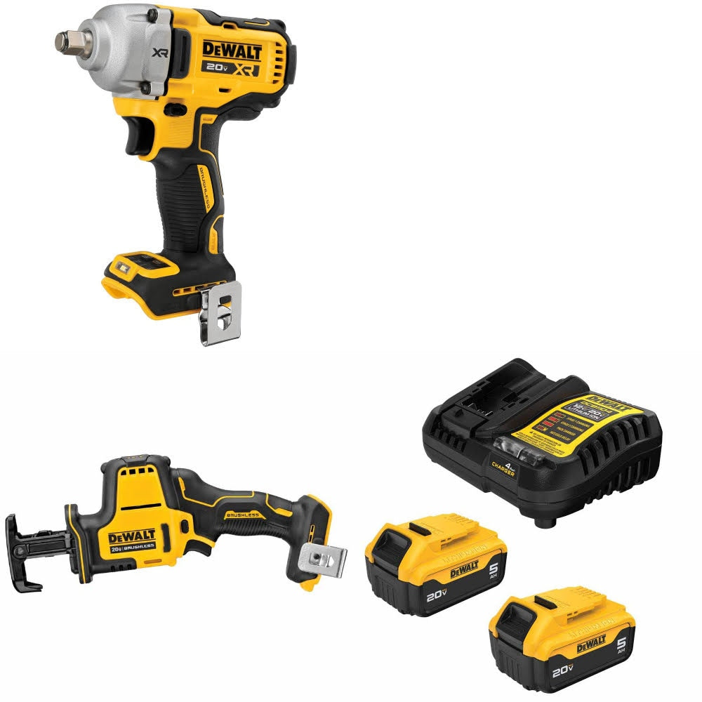 DeWalt DCF891B 20V MAX Impact Wrench Kit W/ DCS369B Reciprocating Saw and FREE DCB205-2C Battery Kit