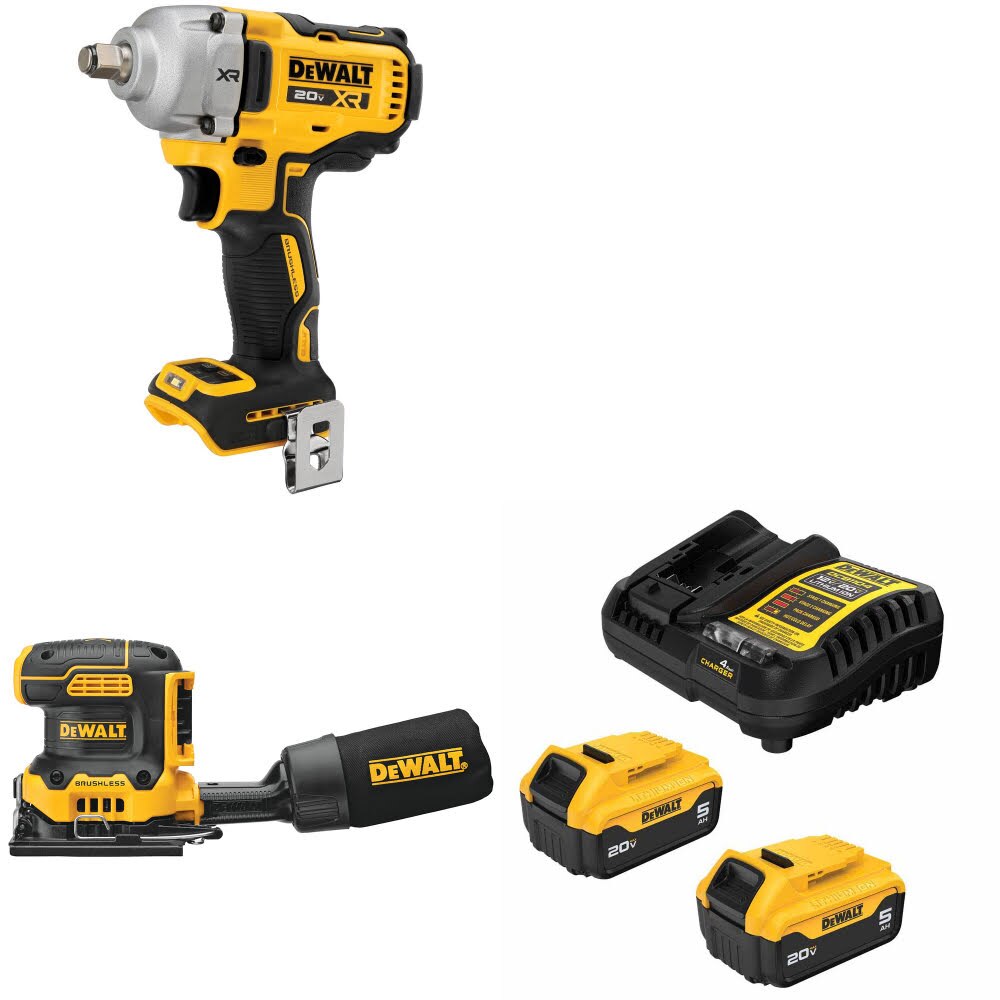 DeWalt DCF891B 20V MAX Impact Wrench Kit W/ DCW200B Sander and FREE DCB205 Battery Kit