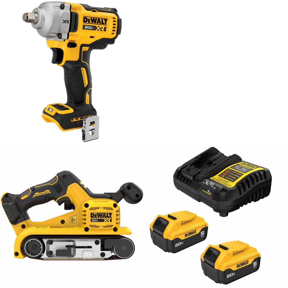 DeWalt DCF891B 20V MAX Impact Wrench Kit W/ DCW220B Belt Sander and FREE DCB205 Battery Kit