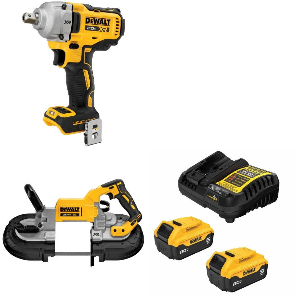 DeWalt DCF892B 20V MAX Impact Wrench Kit W/ DCS374B Band Saw and FREE DCB205-2C Battery Kit
