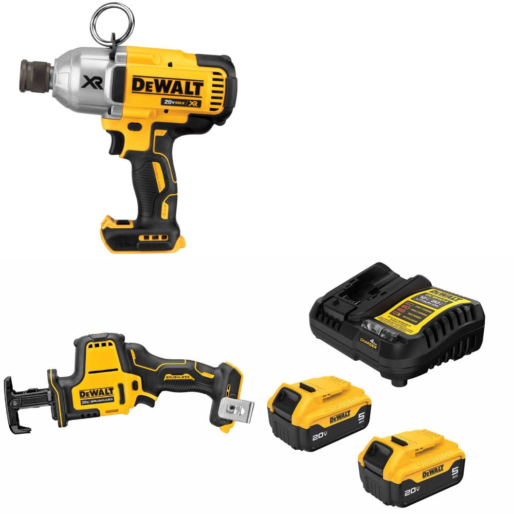 DeWalt DCF898B Impact Wrench Kit W/ DCS369B Reciprocating Saw and FREE DCB205-2C Battery Kit